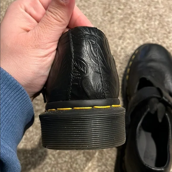 Vintage Dr. Martens Mary Jane Tooled Floral Black Leather Buckle Shoes Size 7 - Picture 7 of 12